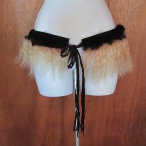 Vintage, rabbit, curly lamb, fur, belt, suede like
